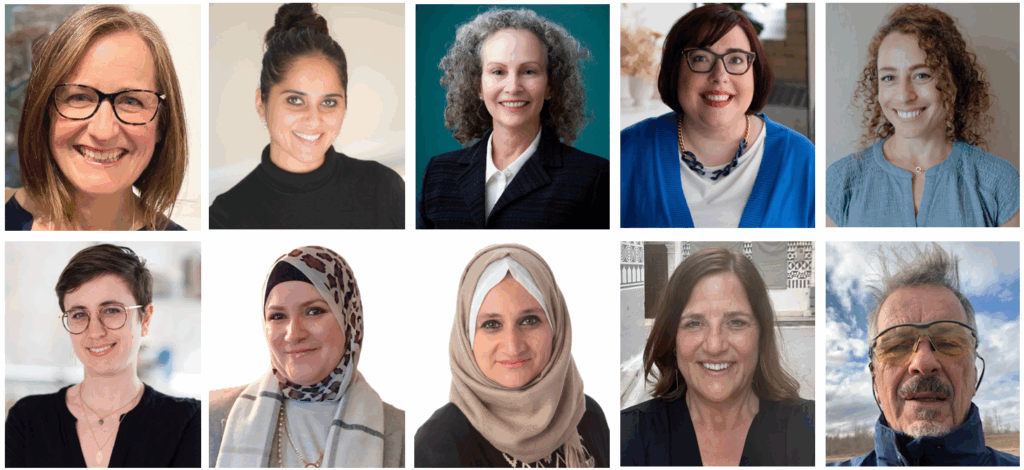 Two rows of 10 professional headshots. Top row, left to right, is Kate Carder, Navdeep Kaur, Stacey Hatch, Rosina Mete, and Sossie Kechichian; bottom row, left to right, is Rosalie Chevalley, Shimaa ElSherif, Taghreed Al-Zubaidi, Diane Burt, and Bernie Potvin.