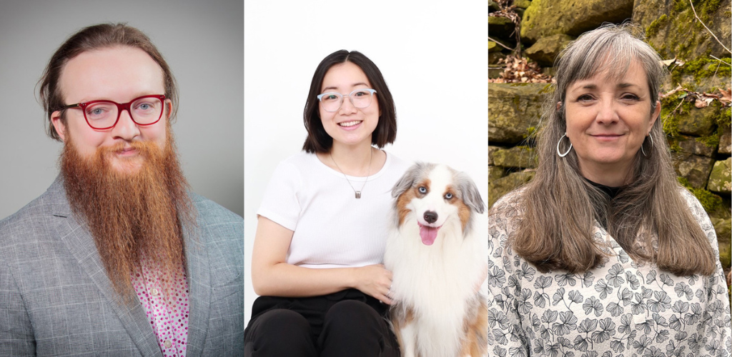 Three headshots, one each (left to right) of Matthew Dunleavy, Jenny Ge, and Alisa Cunnington.