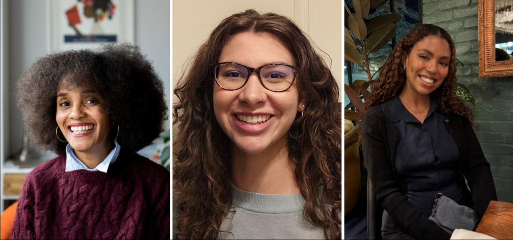 Composite image of three headshots, left to right, of Renée Nichole Ferguson, Angelina LoBianco, and Gabriela Robinson.